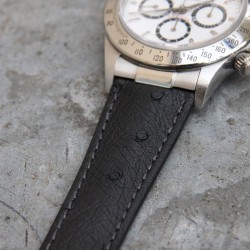 Watchstrap 20-16 for deployment buckle black Ostrich compatible Rolex Daytona Gold