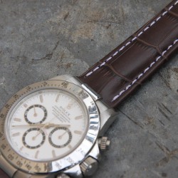 Bracelet 20-16 cuir waterproof compatible Rolex Daytona déployante marron foncé