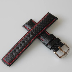 Bracelet Hirsch Carbone Noir 18mm couture rouge