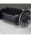 Watchstrap Hirsch Carbon Blue 18mm white stich