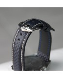 Watchstrap Hirsch Carbon Blue 18mm white stich