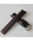 Bracelet Hirsch Carbone Noir 24mm couture rouge