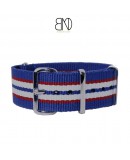 Bracelet NATO 20mm rayures fines bleu blanc rouge