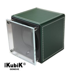 Watchwinder Swiss Kubik Single Green Leather white stiches