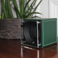 Watchwinder Swiss Kubik Single Green Leather white stiches