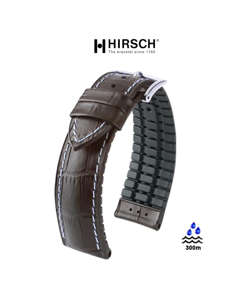 Watchstrap Hirsch GEORGE dark brown 20mm and black rubber