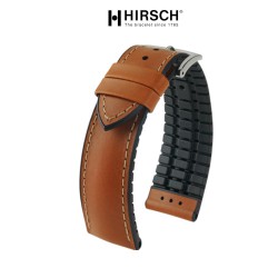 Bracelet Hirsch JAMES cuir lisse Performance Marron Doré 20mm