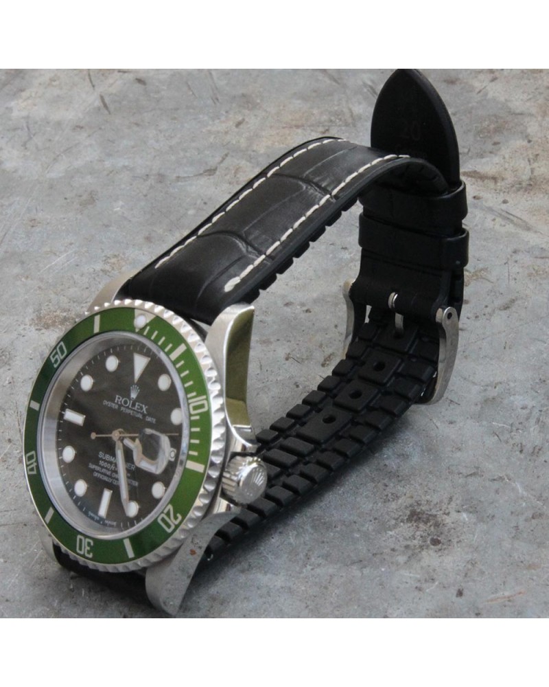 Watchstrap Hirsch GEORGE black 20mm and black rubber