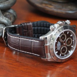 Bracelet de montre 22mm George Cuir Marron Foncé et Caoutchouc noir