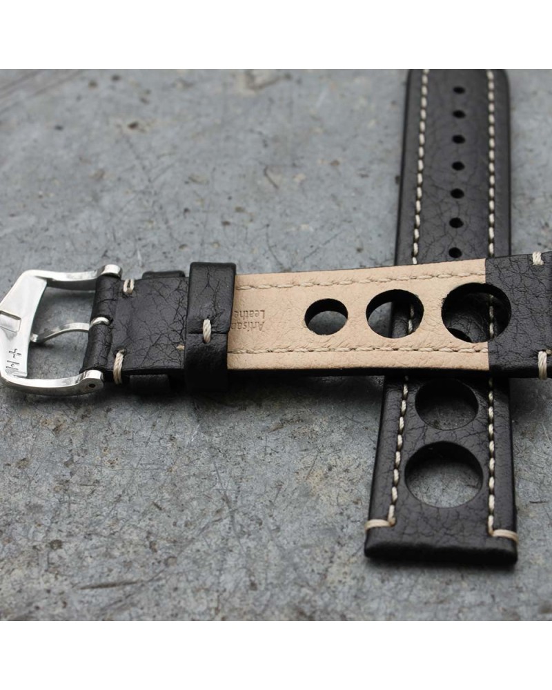 Watchstrap Hirsch Rally black 20mm black holes