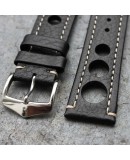 Watchstrap Hirsch Rally black 20mm black holes