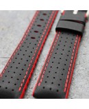 Bracelet Hirsch ROBBY Caoutchouc Rouge 22mm Cuir Noir