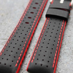 Bracelet Hirsch ROBBY Caoutchouc Rouge 22mm Cuir Noir