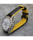 Bracelet Hirsch AYRTON Caoutchouc Jaune 22mm Cuir Carbone