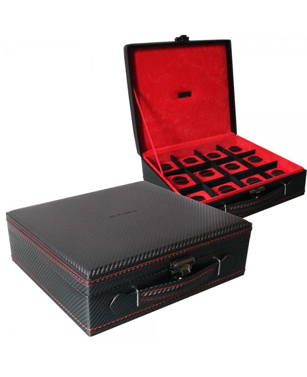 Valise 12 montres Carbon Noir intérieur Rouge