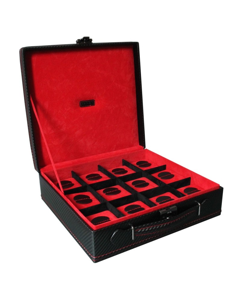 Valise 12 montres Carbon Noir intérieur Rouge
