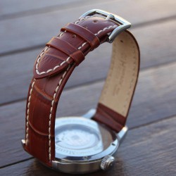 Watchstrap Hirsch Modena Light Brown18mm white stiches