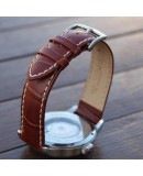 Watchstrap Hirsch Modena Light Brown18mm white stiches