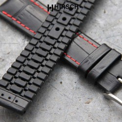 Watchstrap Hirsch GEORGE black and red stich 20mm on black rubber