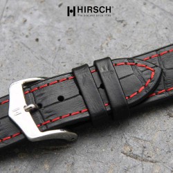 Watchstrap Hirsch GEORGE black and red stich 20mm on black rubber