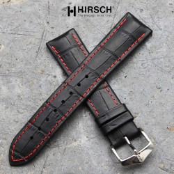 Watchstrap Hirsch GEORGE black and red stich 20mm on black rubber