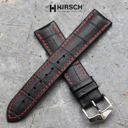 Watchstrap Hirsch GEORGE black 22mm and red stich