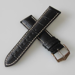 Watchstrap Hirsch Modena black 18mm white stiches