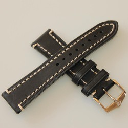 Watchstrap Hirsch Liberty black 18mm white stiches