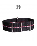 Bracelet de montre NATO 20mm Noir filet blanc rouge