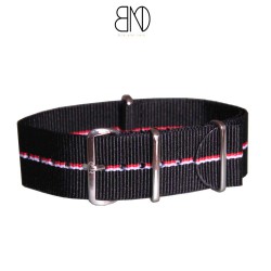 NATO Strap black small line red white 20mm