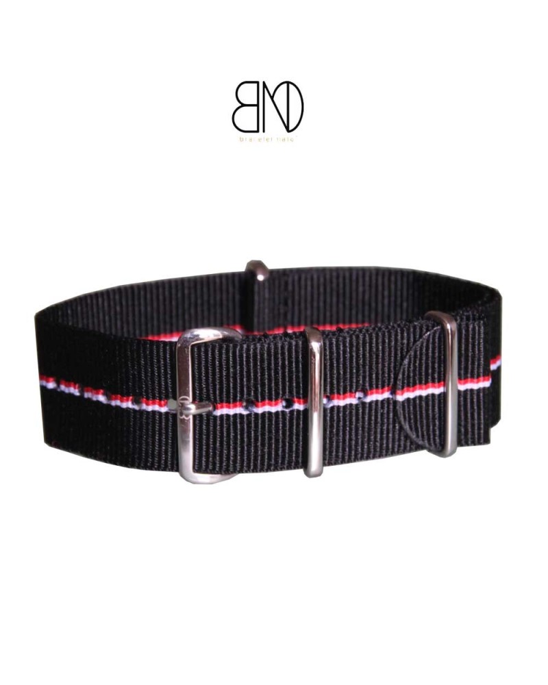 NATO Strap black small line red white 20mm