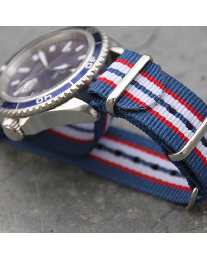 NATO Strap slim line blue white red 20mm