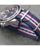 Bracelet NATO 20mm rayures fines bleu blanc rouge
