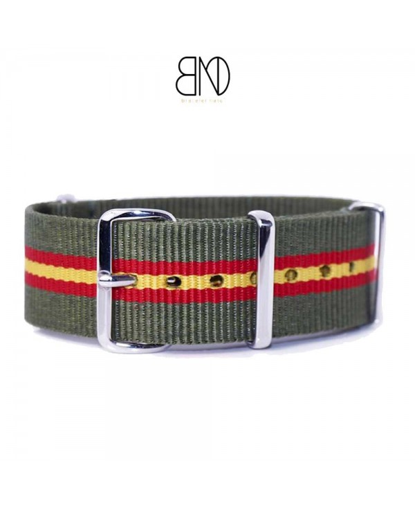 Bracelet NATO 22mm KAKI filet rouge jaune rouge