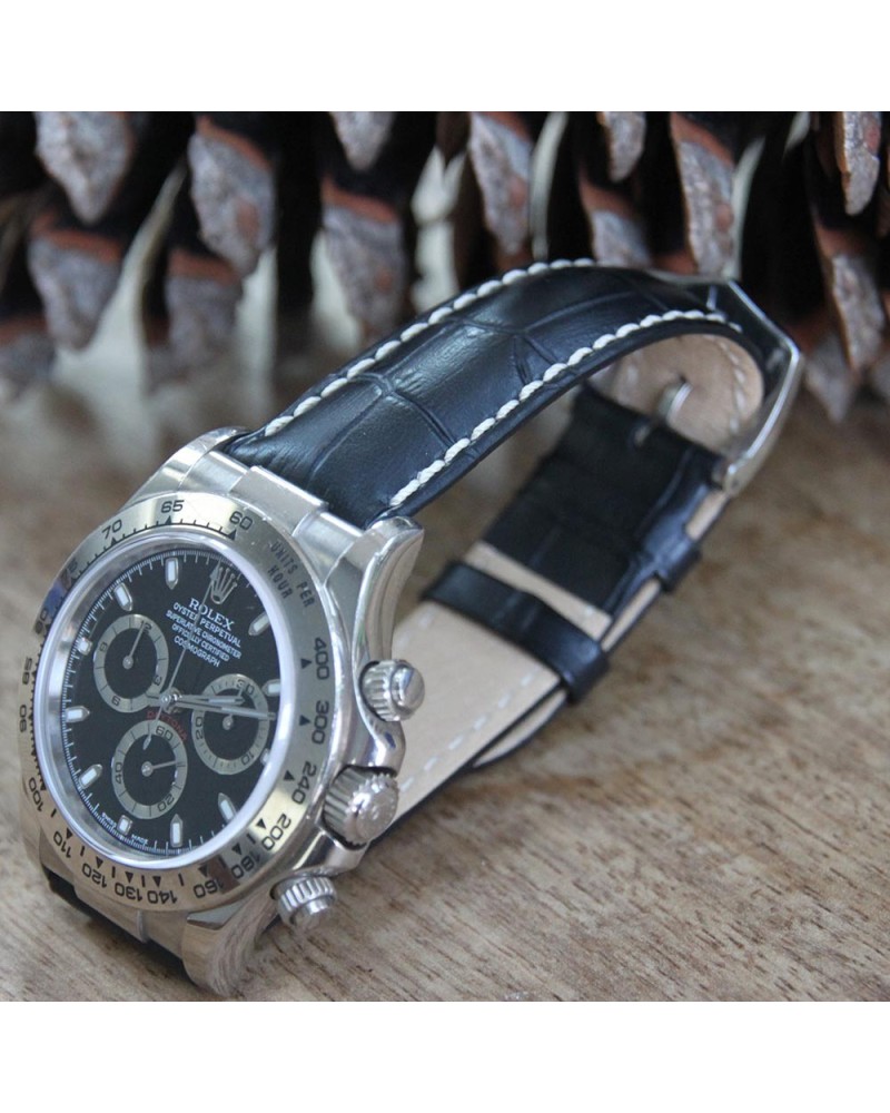 Watchstrap Hirsch Modena Black 20mm white stiches