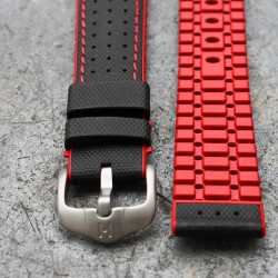 Bracelet Hirsch ROBBY Caoutchouc Rouge 22mm Cuir Noir