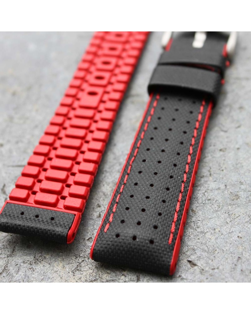 Watchstrap Hirsch ROBBY Red 22mm and black leather