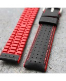 Bracelet Hirsch ROBBY Caoutchouc Rouge 22mm Cuir Noir