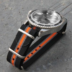 NATO rayé 20mm Noir Gris Orange