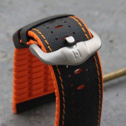 Bracelet Hirsch ROBBY Caoutchouc Orange 24mm Cuir Noir