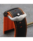 Bracelet Hirsch ROBBY Caoutchouc Orange 24mm Cuir Noir