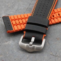 Bracelet Hirsch ROBBY Caoutchouc Orange 24mm Cuir Noir