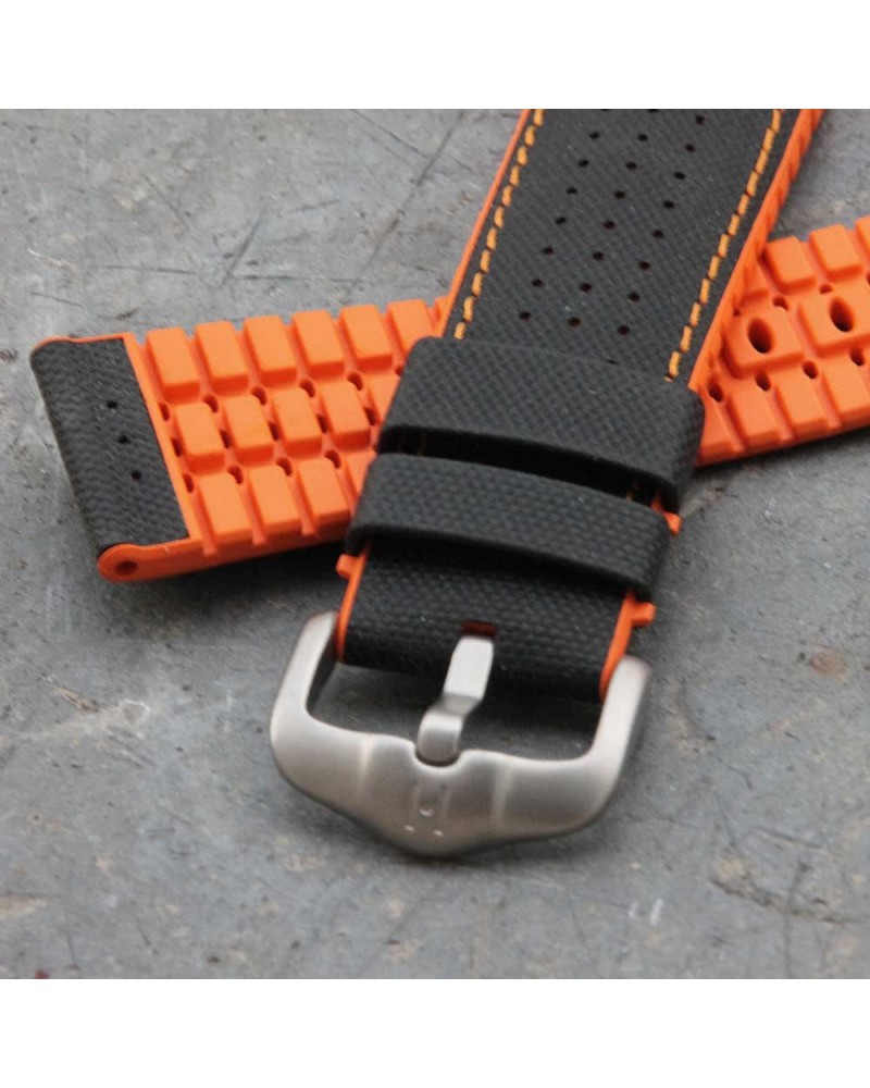 Watchstrap Hirsch ROBBY Orange 24mm and black leather