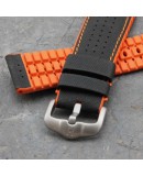 Bracelet Hirsch ROBBY Caoutchouc Orange 24mm Cuir Noir