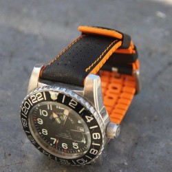 Bracelet Hirsch ROBBY Caoutchouc Orange 20mm Cuir Noir