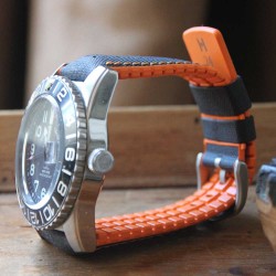 Bracelet Hirsch ROBBY Caoutchouc Orange 20mm Cuir Noir