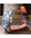 Bracelet Hirsch ROBBY Caoutchouc Orange 20mm Cuir Noir