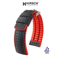 Bracelet Hirsch ROBBY Caoutchouc Rouge 20mm Cuir Noir