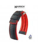Bracelet Hirsch ROBBY Caoutchouc Rouge 20mm Cuir Noir