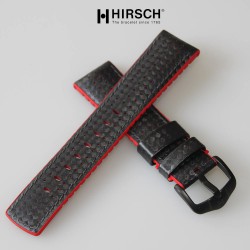 Bracelet Hirsch AYRTON Caoutchouc Rouge 20mm Cuir Carbone